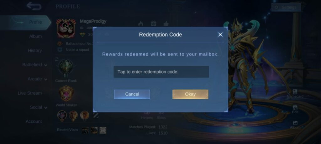 mobile legends bangbang redeem codes