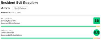 生化危机9：安魂曲登顶M站历史评分第一