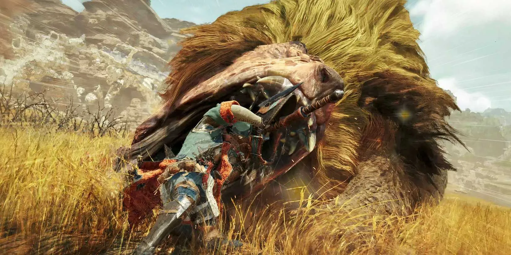 A hunter facing a monster in Monster Hunter Wilds, representing the ongoing struggles