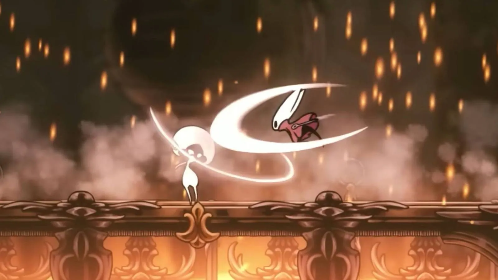 Hornet and Lace facing off in Silksong