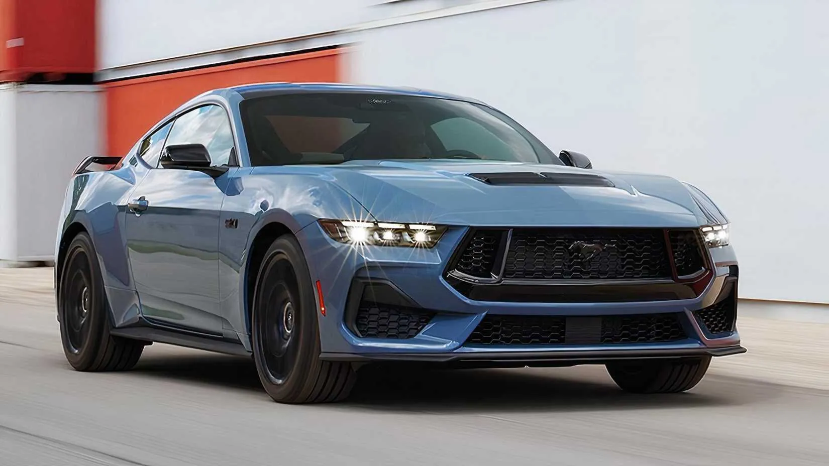 Front 3/4 shot of a 2024 Ford Mustang in a studio setting