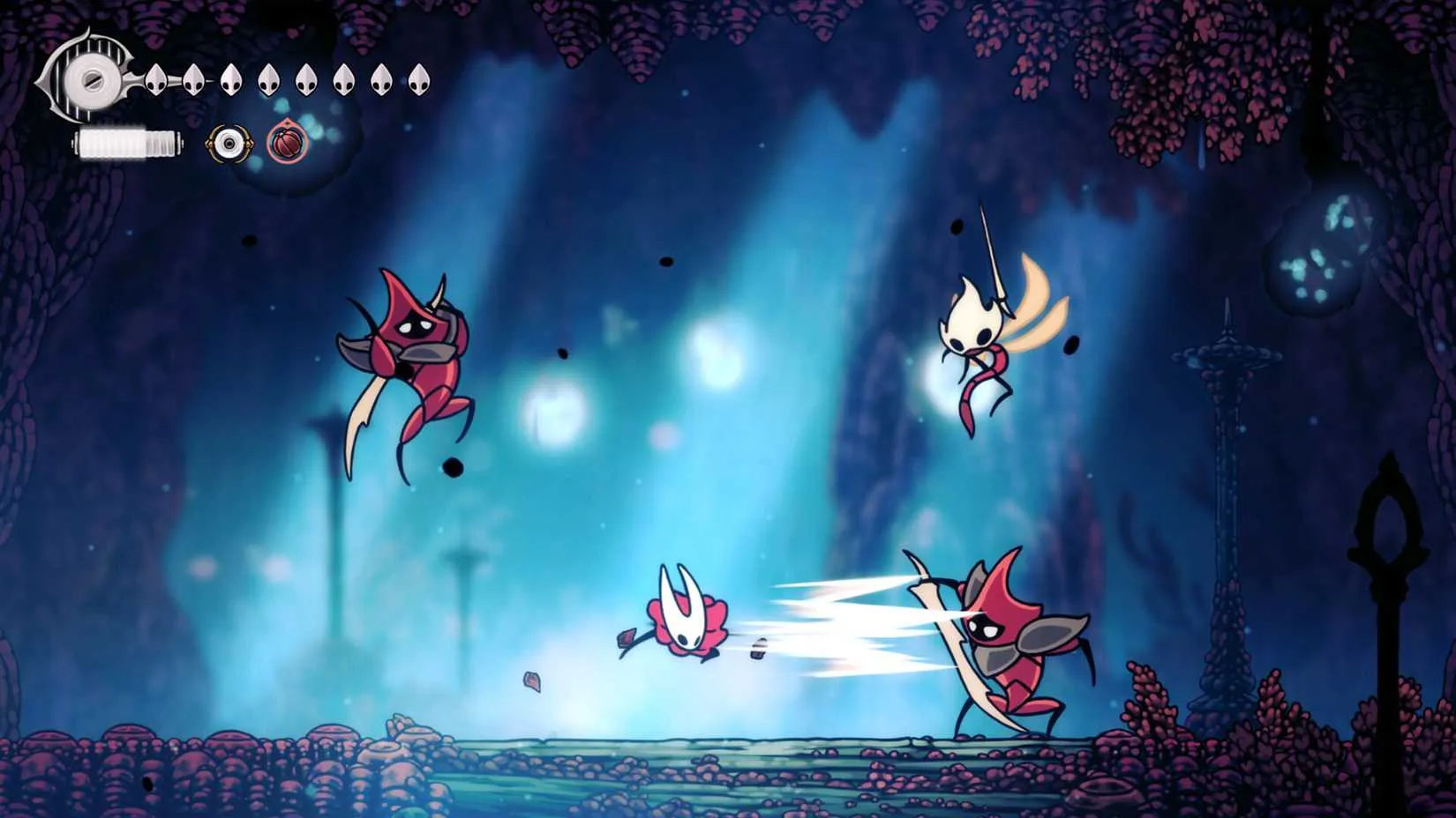 Hornet locked in a tense boss battle, showcasing Silksong's demanding combat