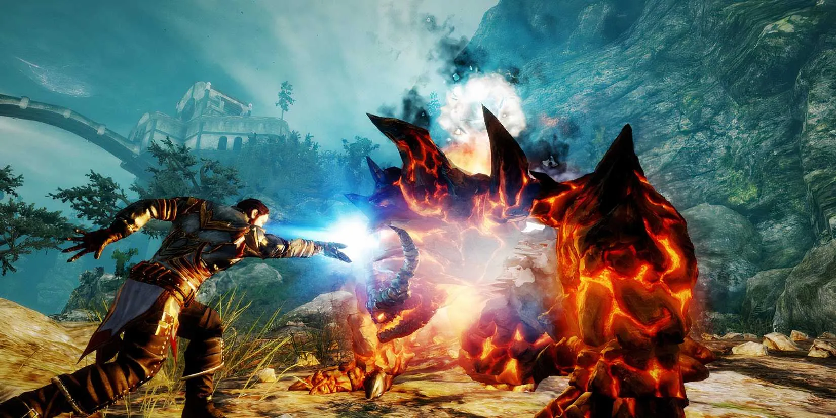 nameless hero using magic on a creature in Risen 3