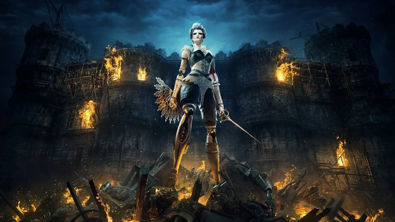 Steelrising: an automaton character mid-combat in a clockwork French Revolution setting