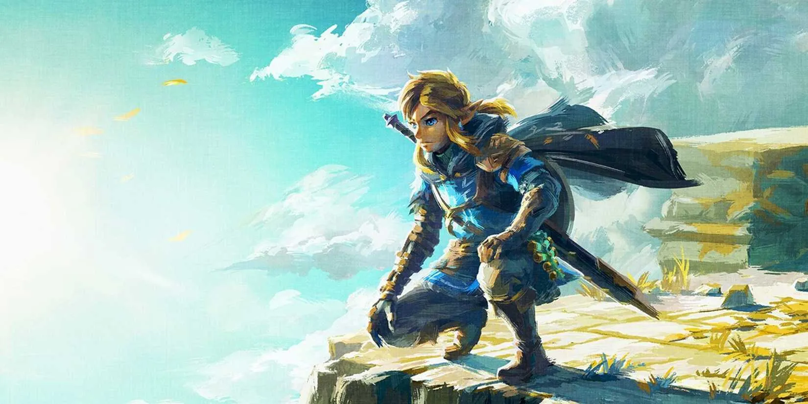 Link paragliding above Hyrule in The Legend of Zelda: Tears of the Kingdom