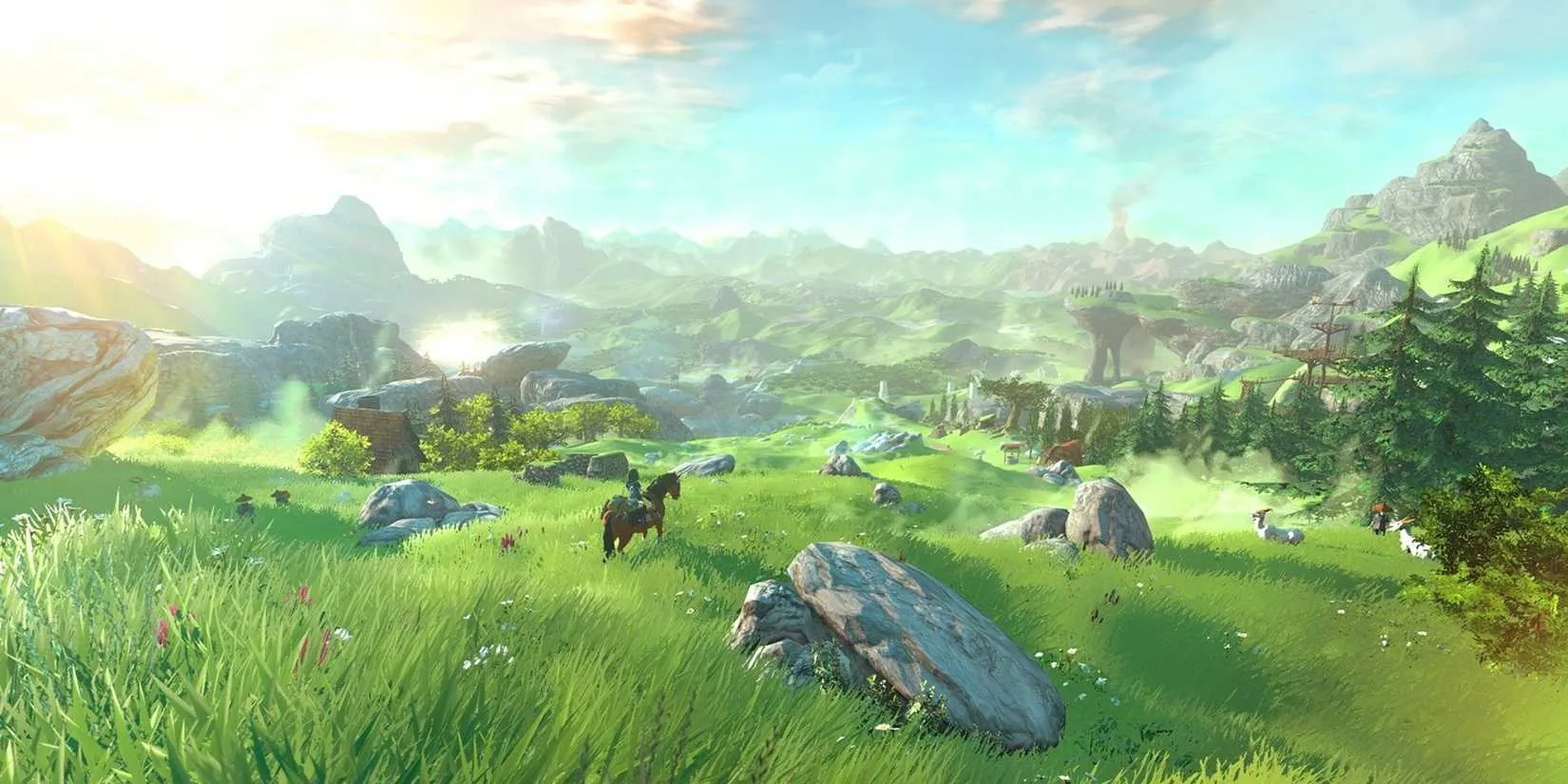 Link overlooking Hyrule&rsquo;s vast landscape in Breath of the Wild