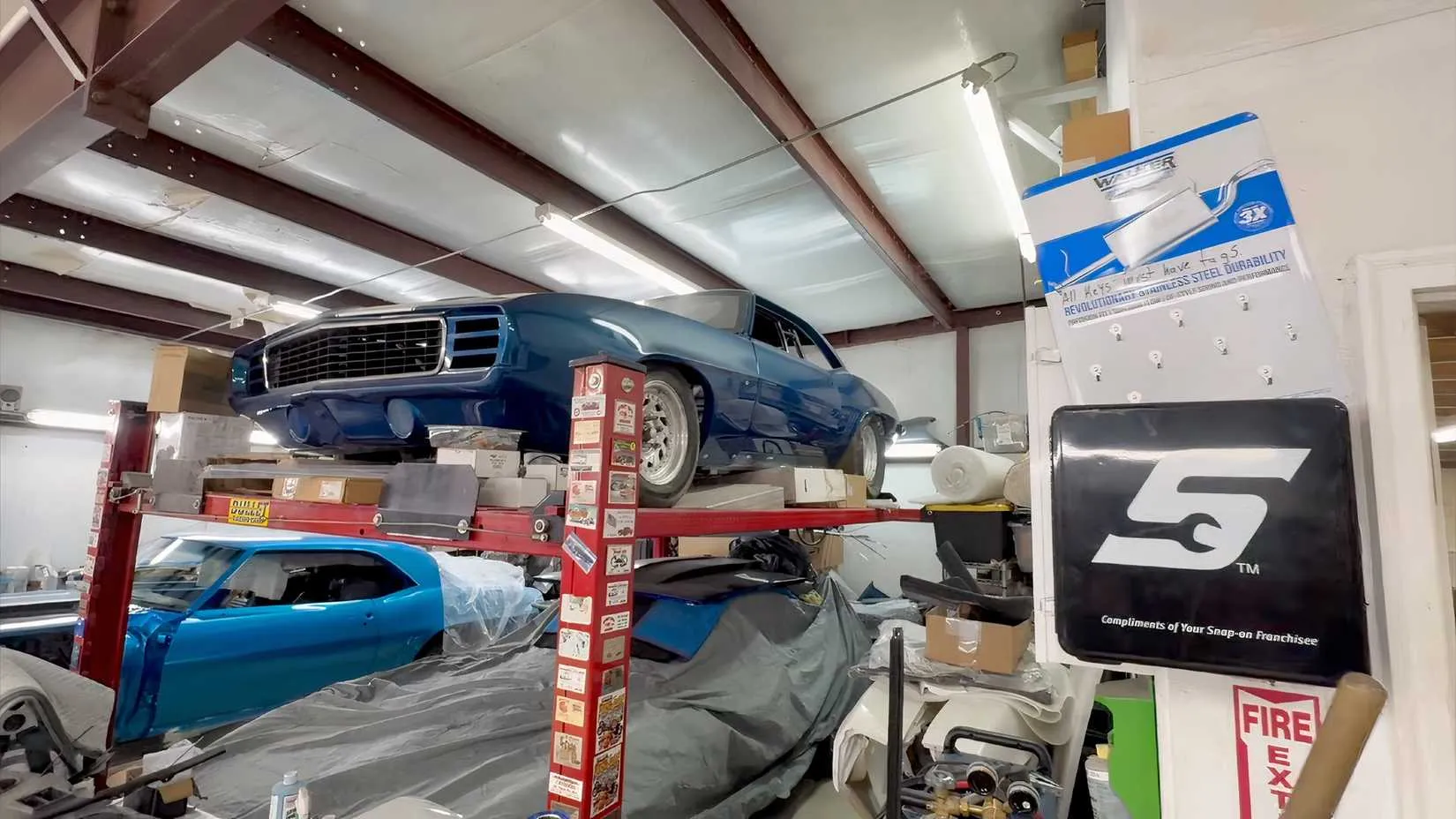 Joel&rsquo;s clean room with a Daytona Yellow 1969 Z28 under construction