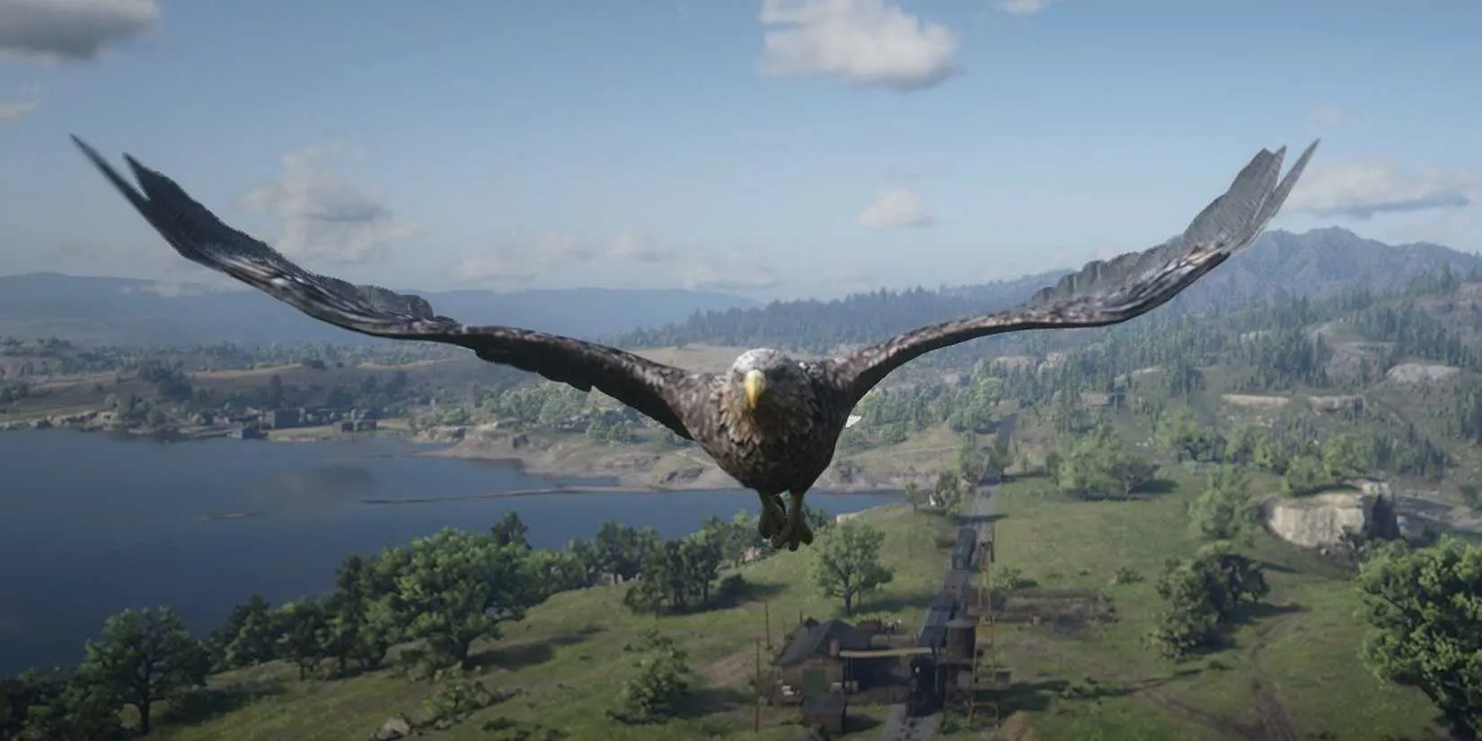 An eagle feather rests on a rock, showcasing the obsessive detail of Red Dead Redemption 2