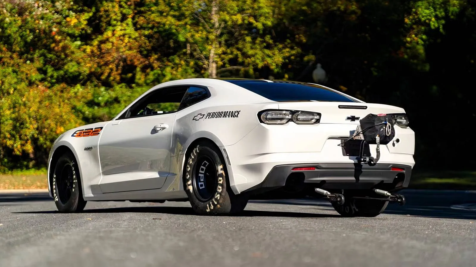 2023 Chevy COPO Camaro in white with American flag motif