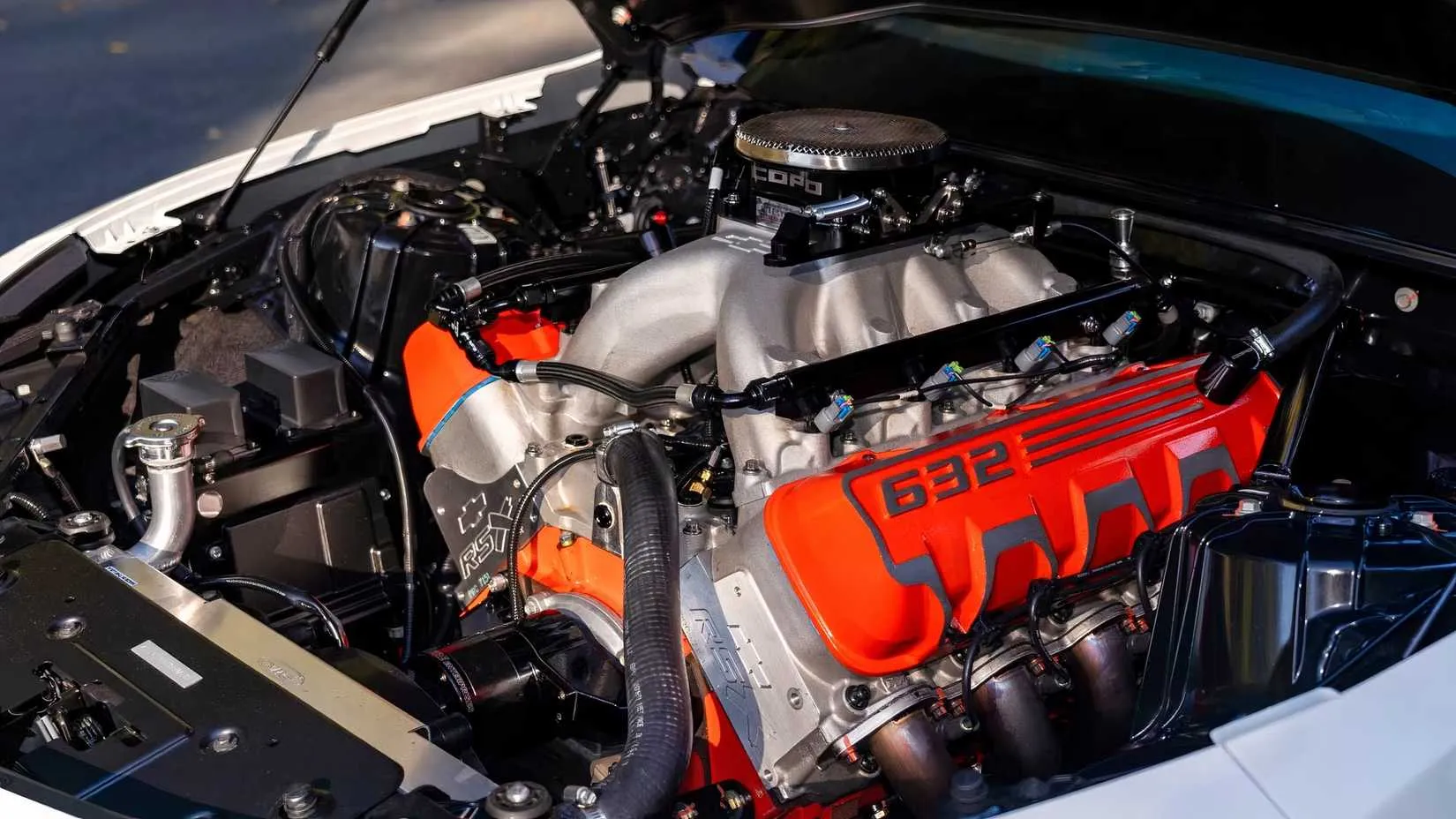 Shot of the 632-cu-in. V8 in a 2023 Chevy COPO Camaro