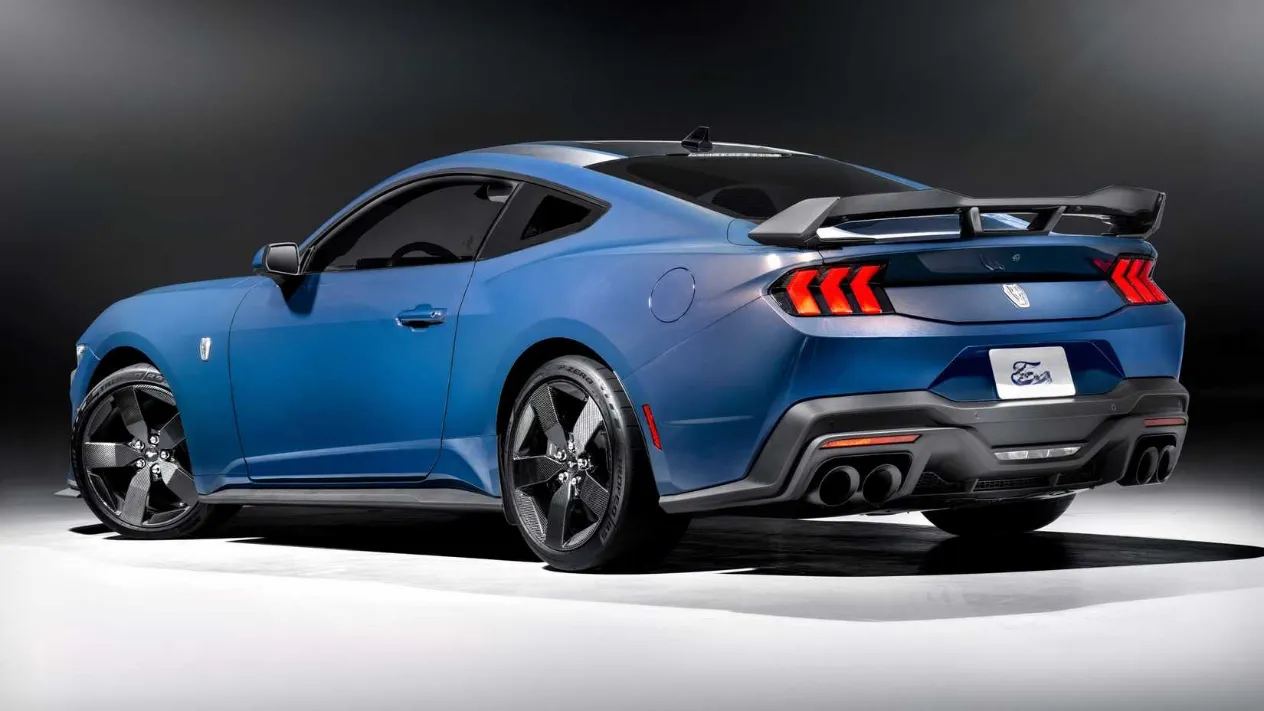 Rear 3/4 shot of a Ford Mustang Dark Horse