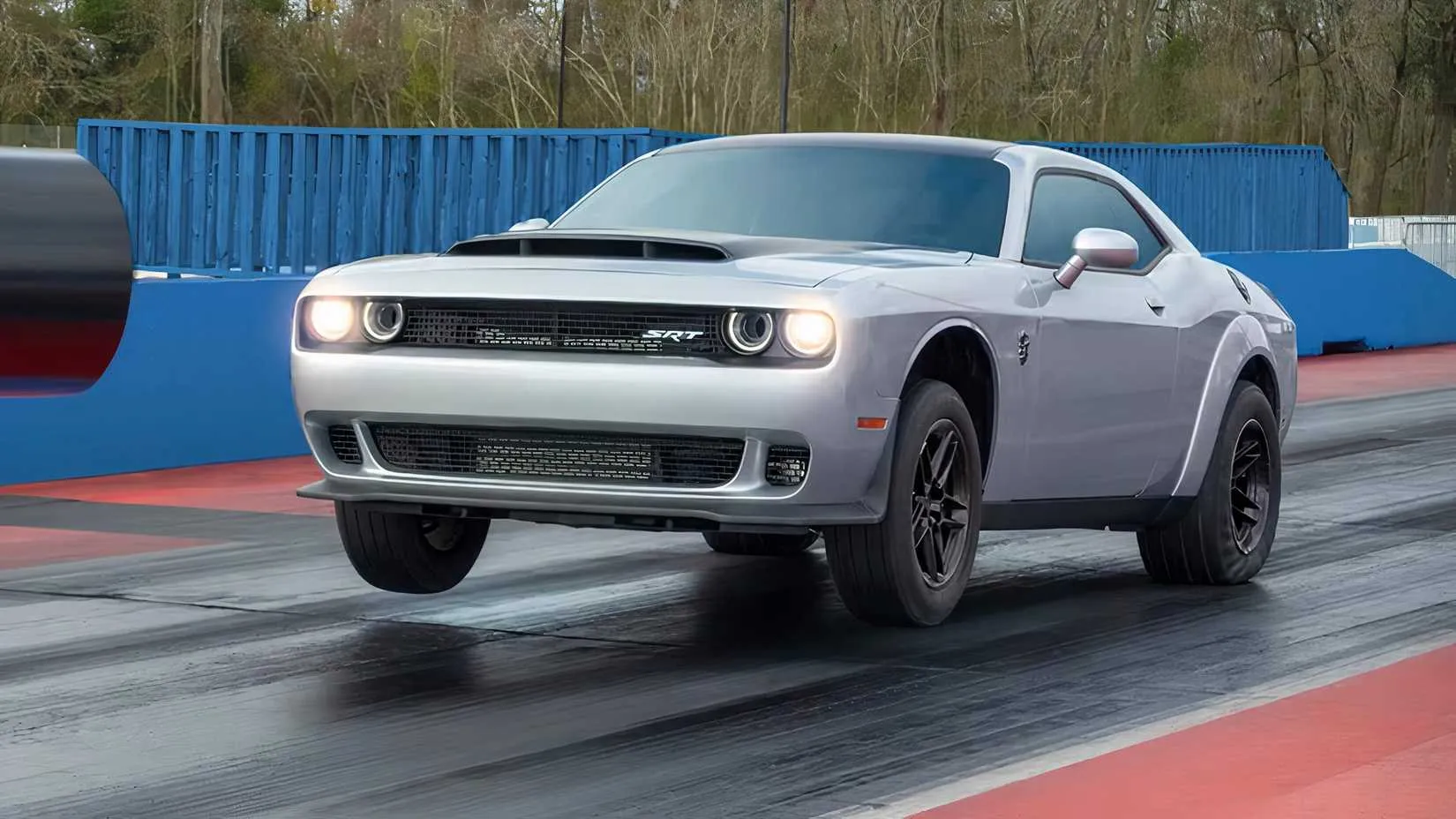 2023 Dodge Challenger Demon 170 cover shot, showing the widebody and drag-focused stance