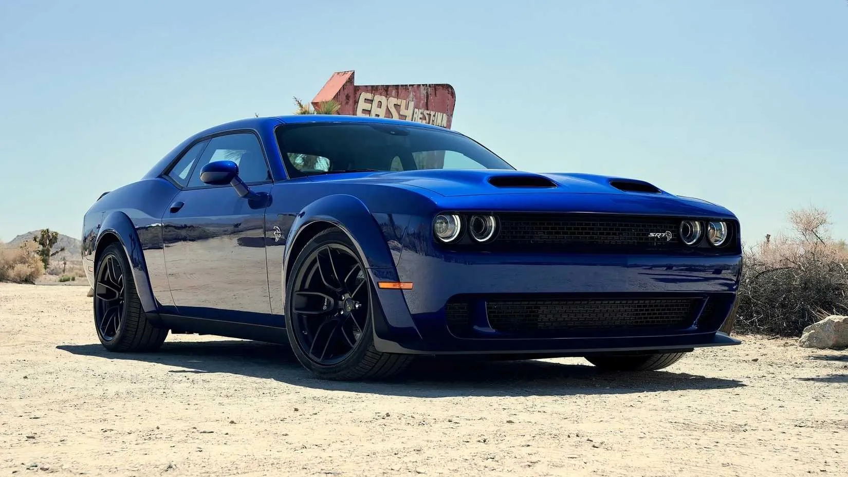 Dodge Challenger SRT Hellcat front quarter view in blue, evoking the Last Call era