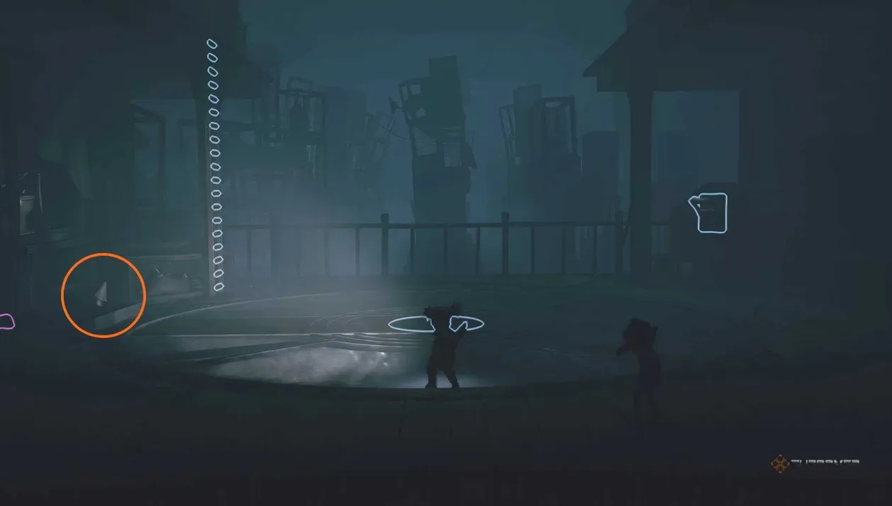 A Nome being highlighted in an open space in Little Nightmares 3