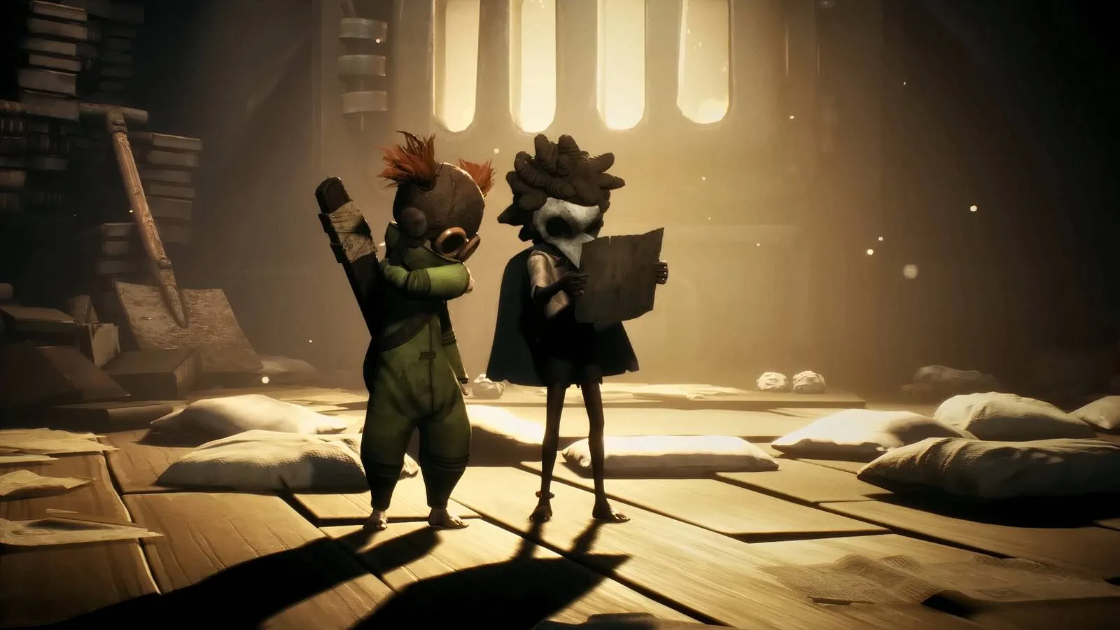 Low and Alone staring at a mysterious drawing in Little Nightmares 3