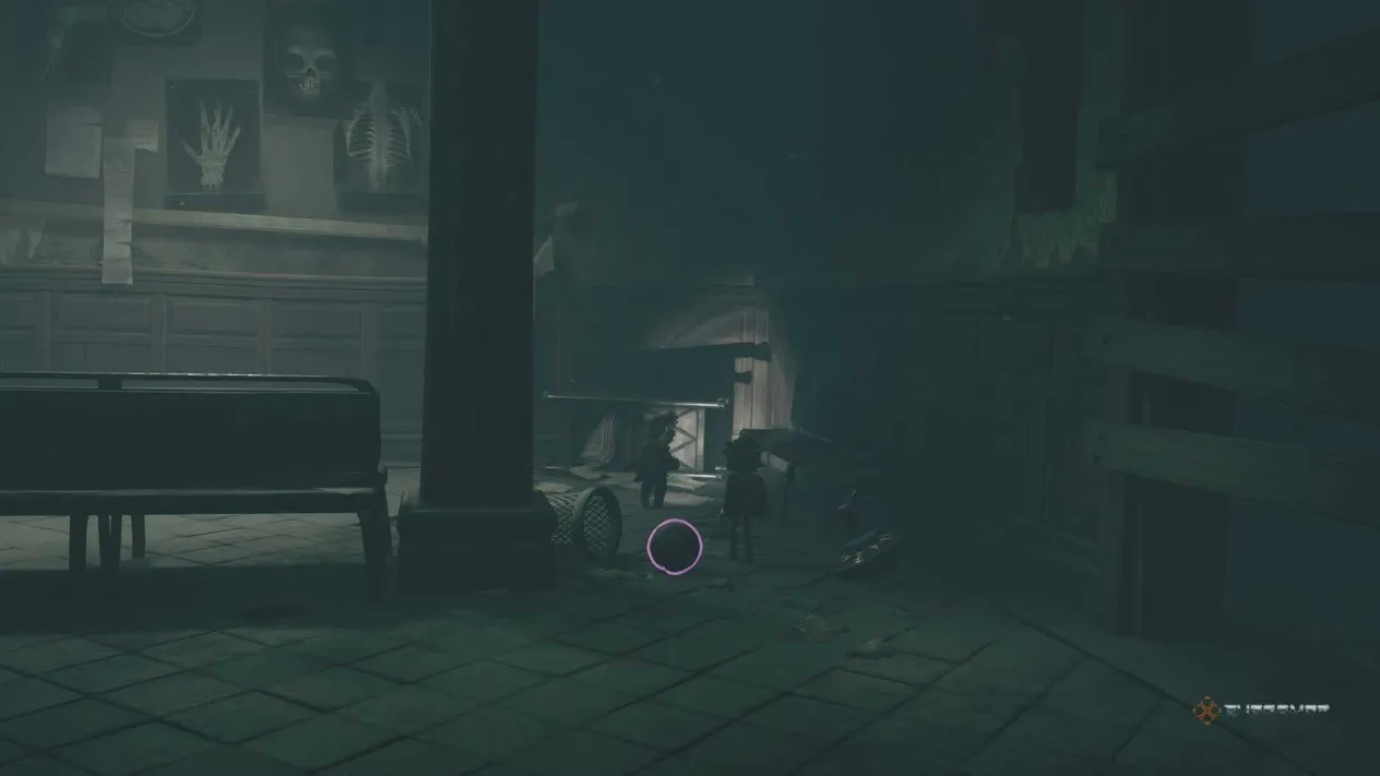 Alone shining her light on a bench ghost in Little Nightmares 3