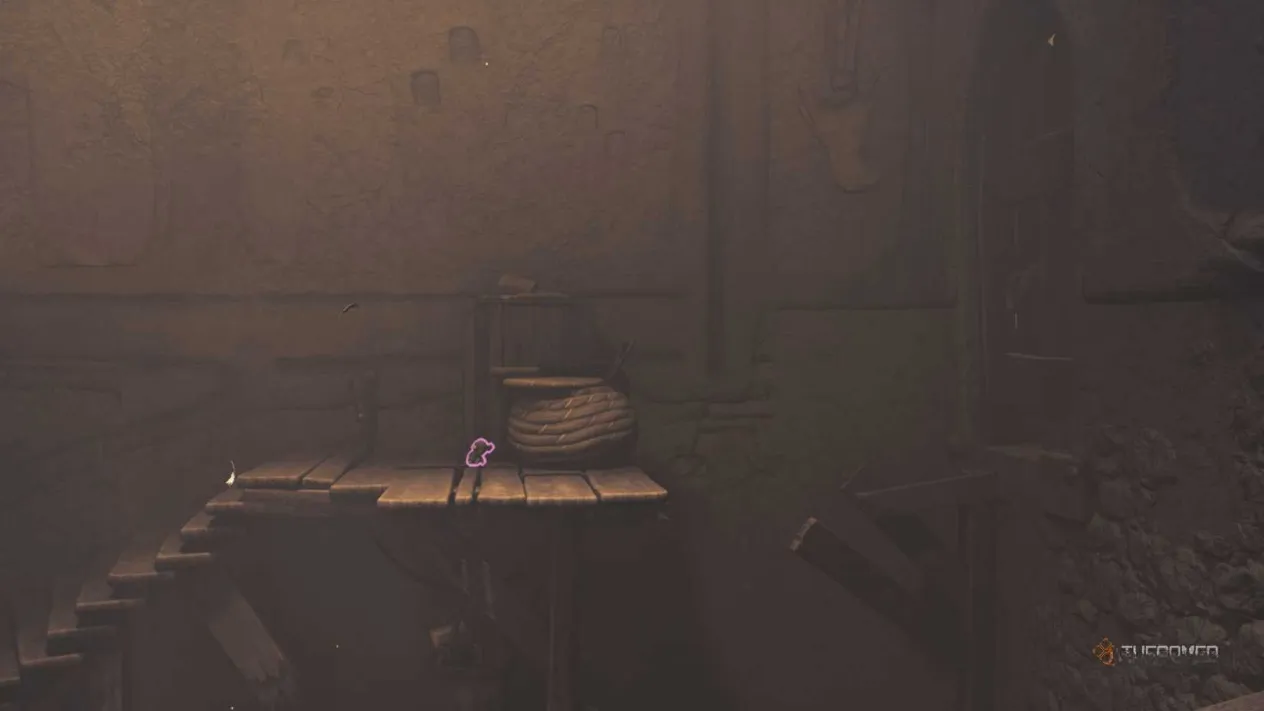 Alone standing next to a doll on staircase