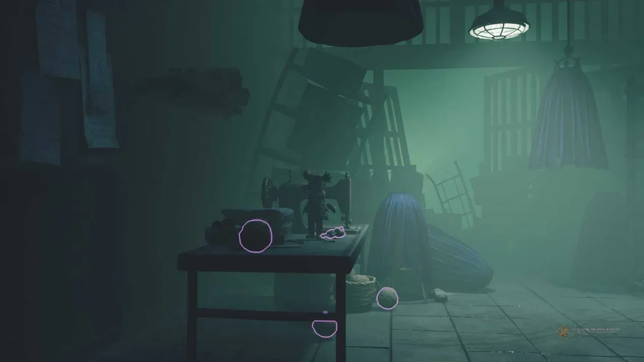 Alone collecting a doll by a sewing machine