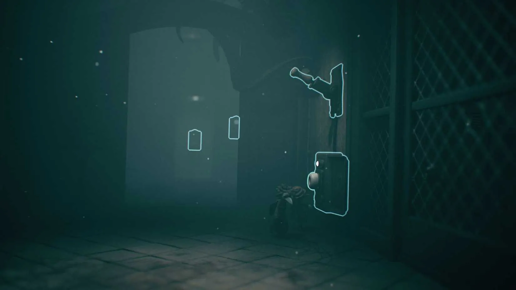 Placing the battery into the socket beside the metal door