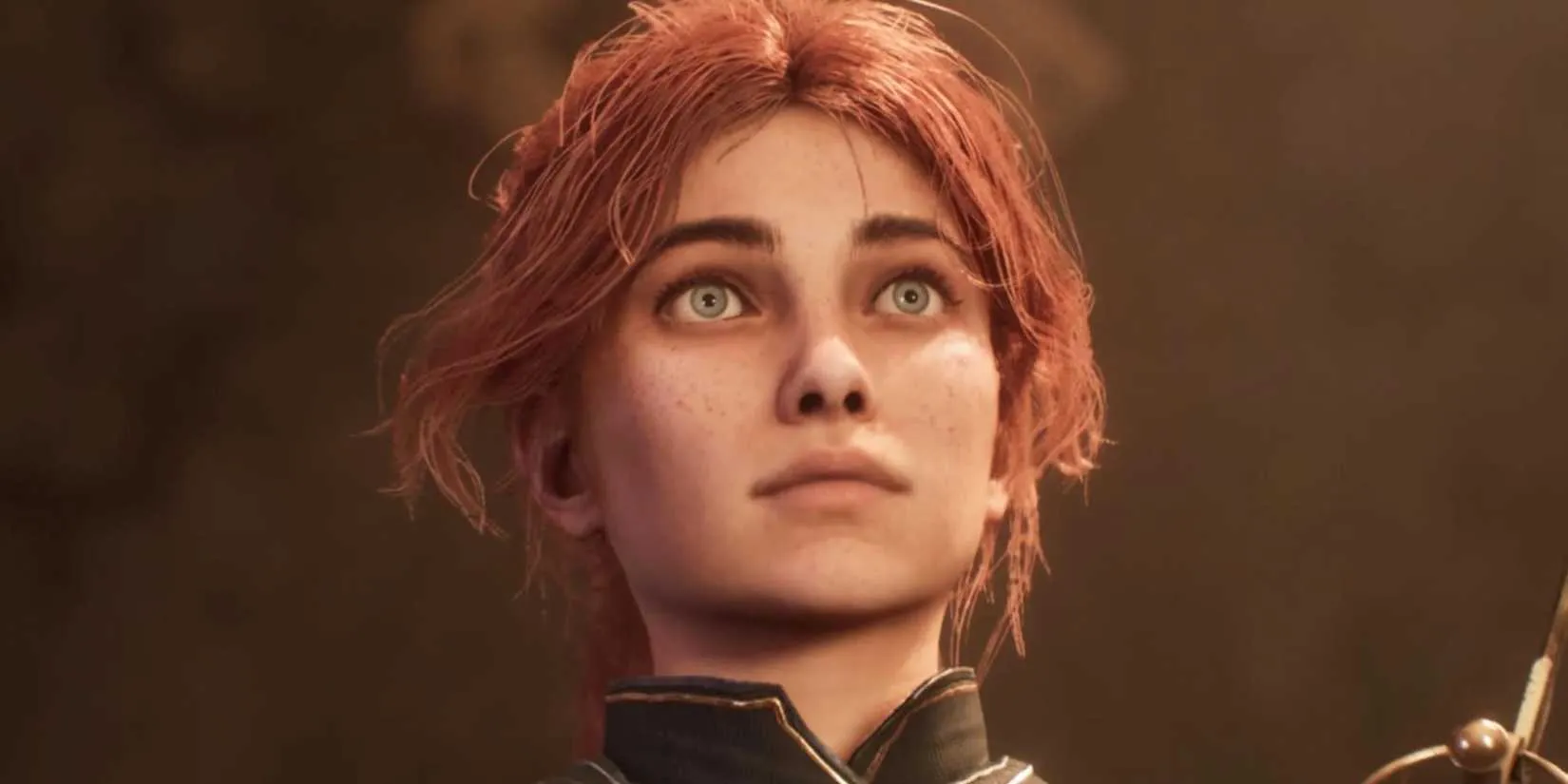 Maelle from Clair Obscur: Expedition 33 gazes ahead, her face half-lit by a warm, mysterious glow against a dark backdrop