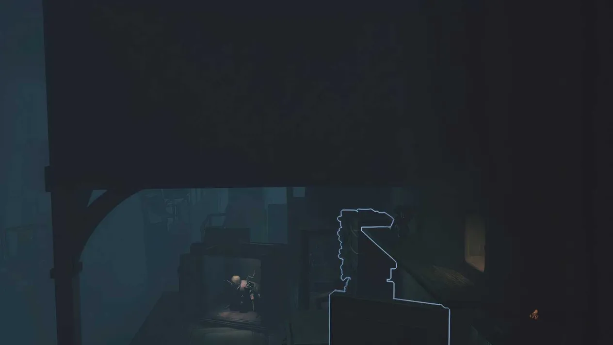 Player climbing boxes to a vent