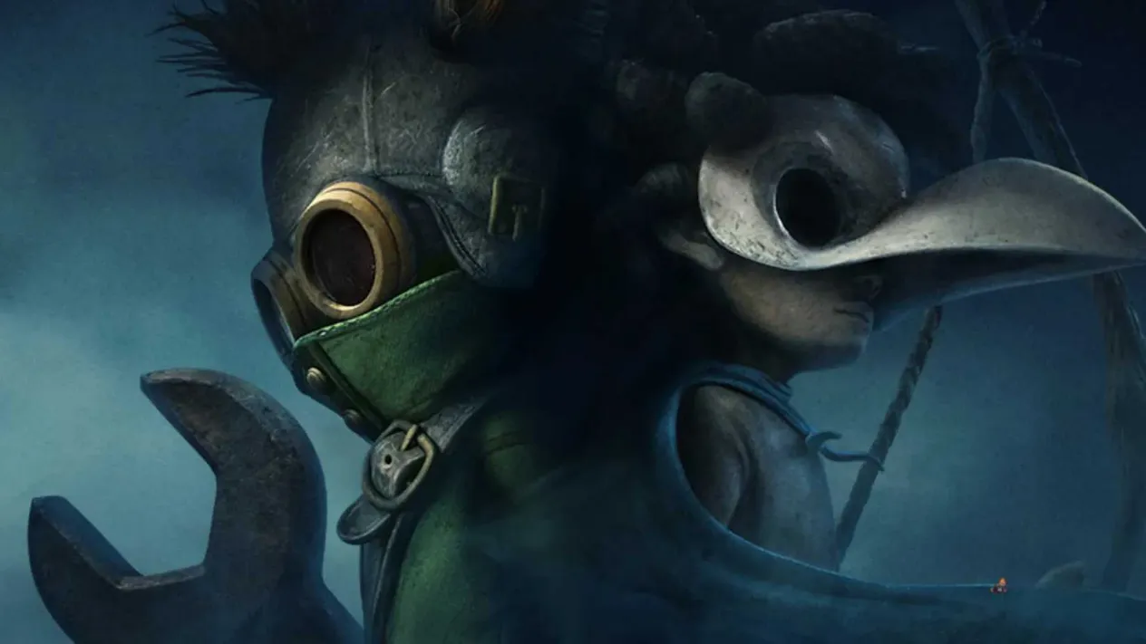 Close-up key art of the two protagonists from Little Nightmares 3 looking fearful and determined