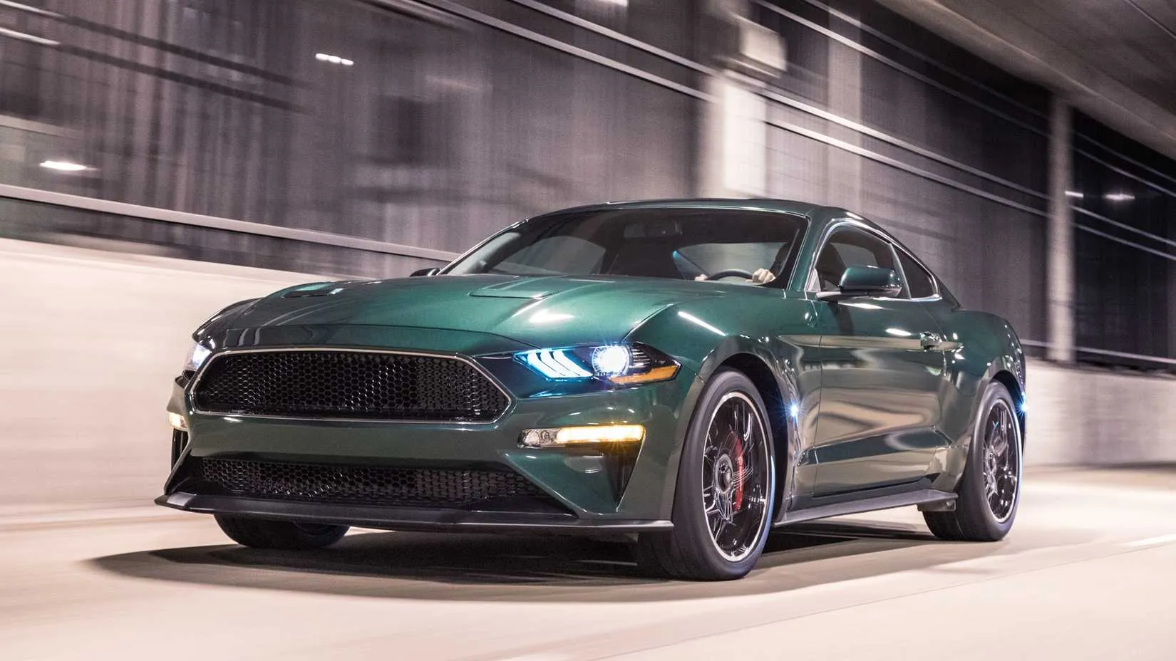 Dark Highland Green Bullitt Mustang ready to chase bad guys