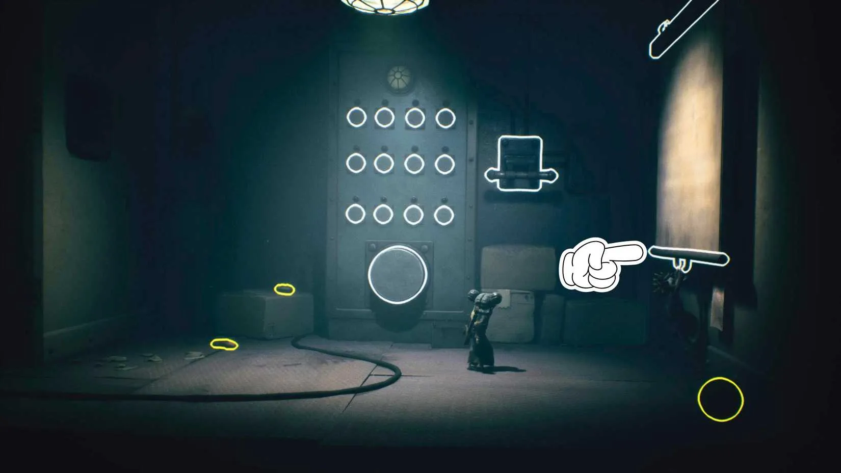 The retracted blind reveals the button sequence on the wall