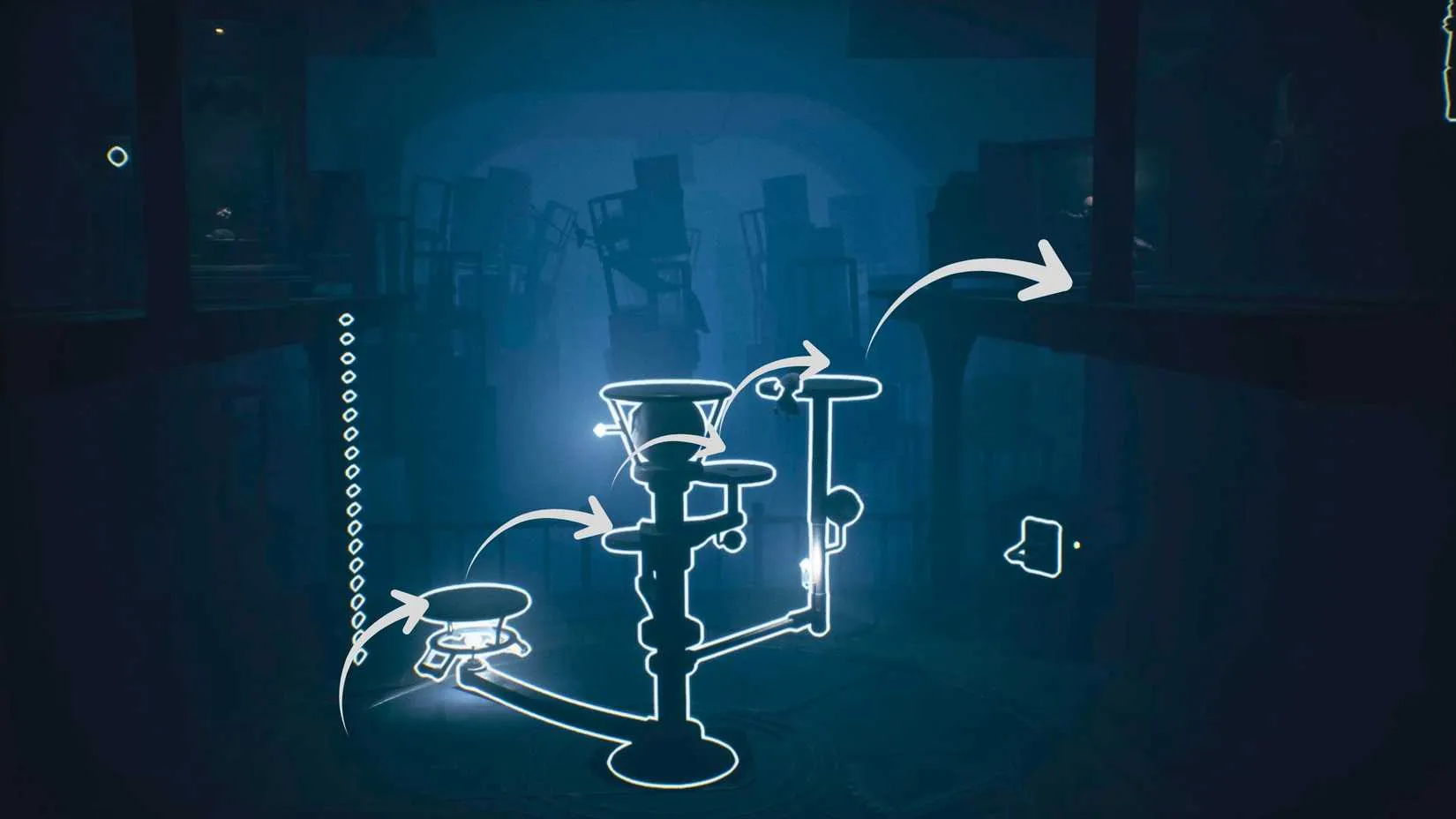 Alone and Low climb the aligned rotary platforms to reach the next area