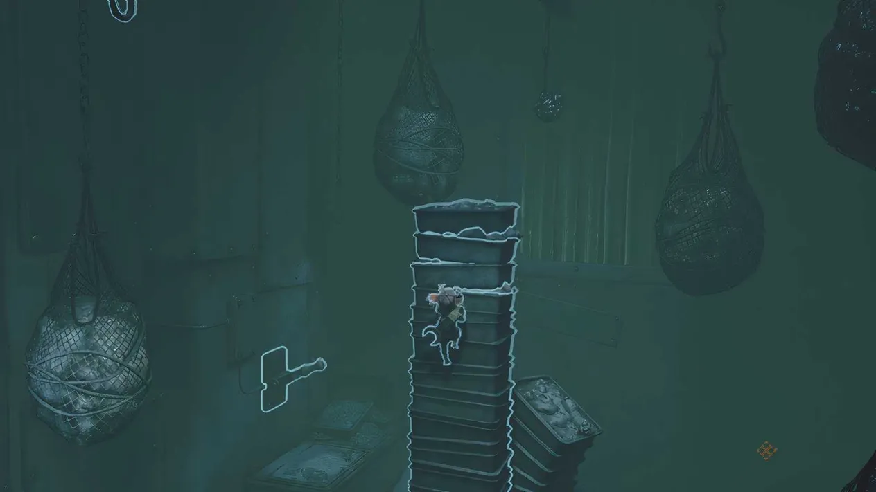 Alone climbing a stack of trays