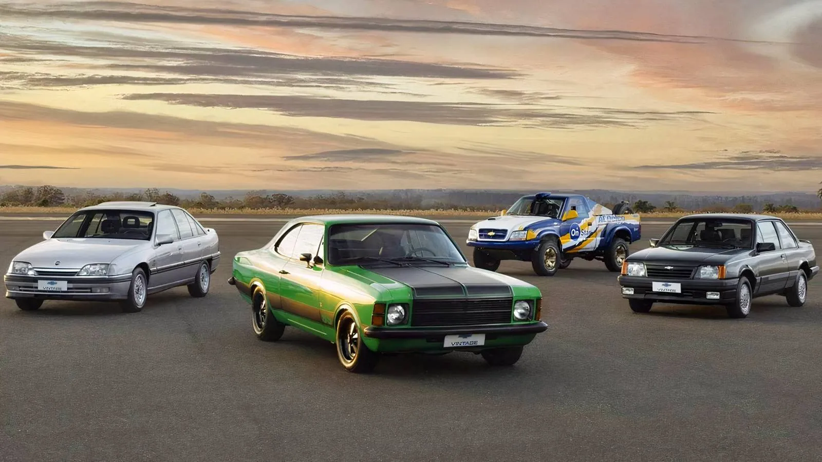 A lineup of classic Brazilian Chevrolets unveiled at the Chevrolet Vintage event in Brazil
