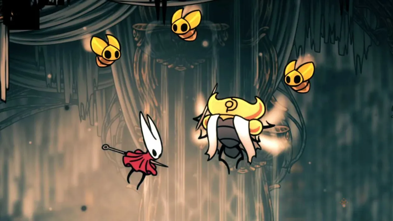 Hollow Knight Silksong fighting a mob in High Halls