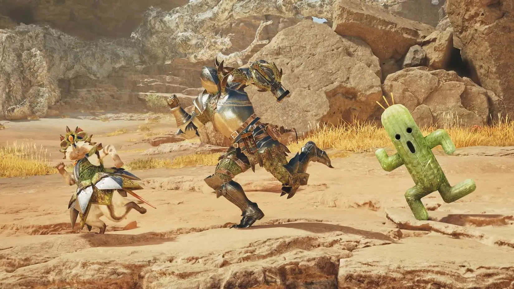 A hunter striking a Cactuar pose from the FF14 collaboration