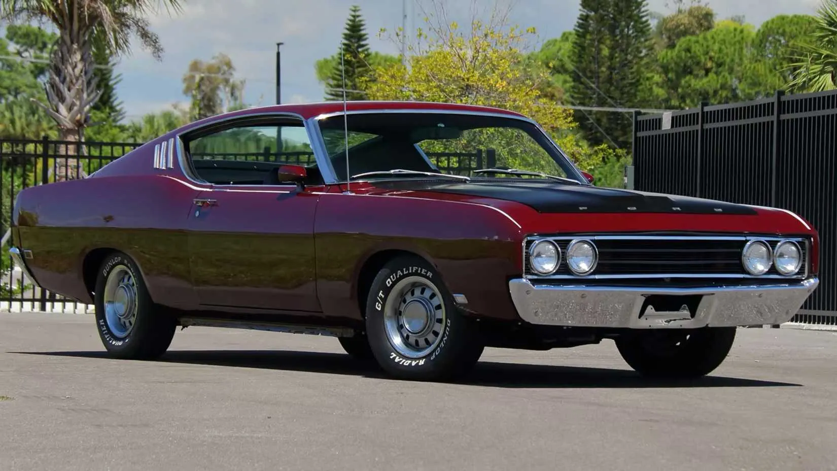 1969 Ford Torino Talladega front three-quarter view in Presidential Blue