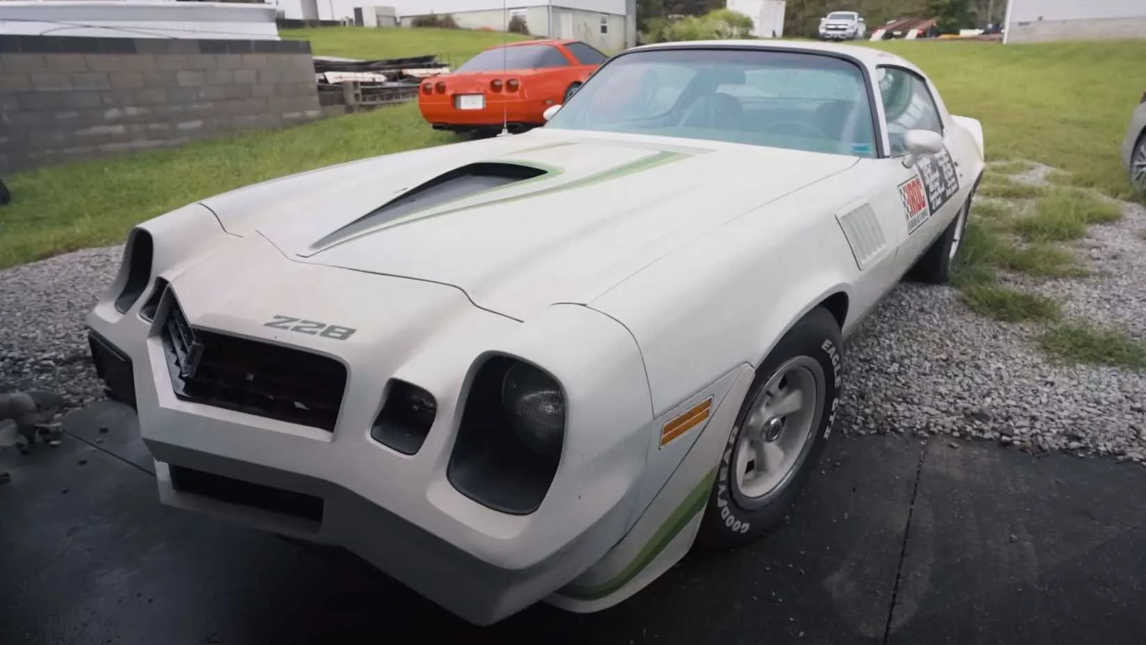 Two 1979 Camaro Z28 IROC Sprite pace cars sitting in a barn during Dennis Collins&rsquo; Coffee Walk