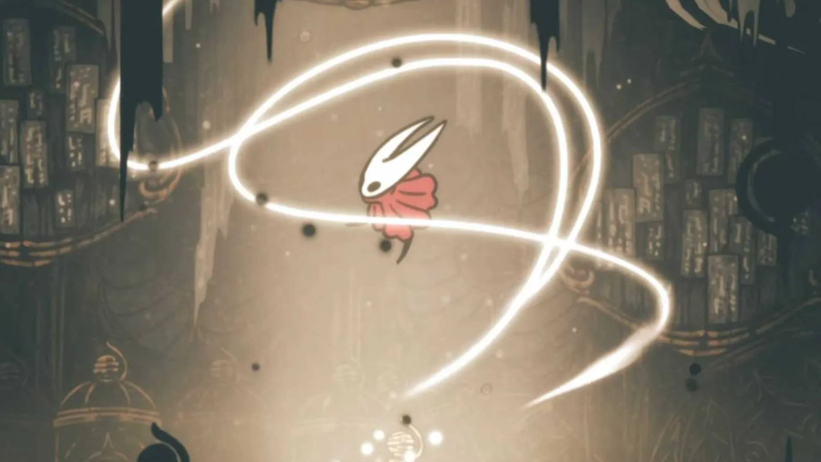 Hornet suspended in mid-air unleashing the devastating Thread Storm, silk ribbons whirling around her as sparks fly
