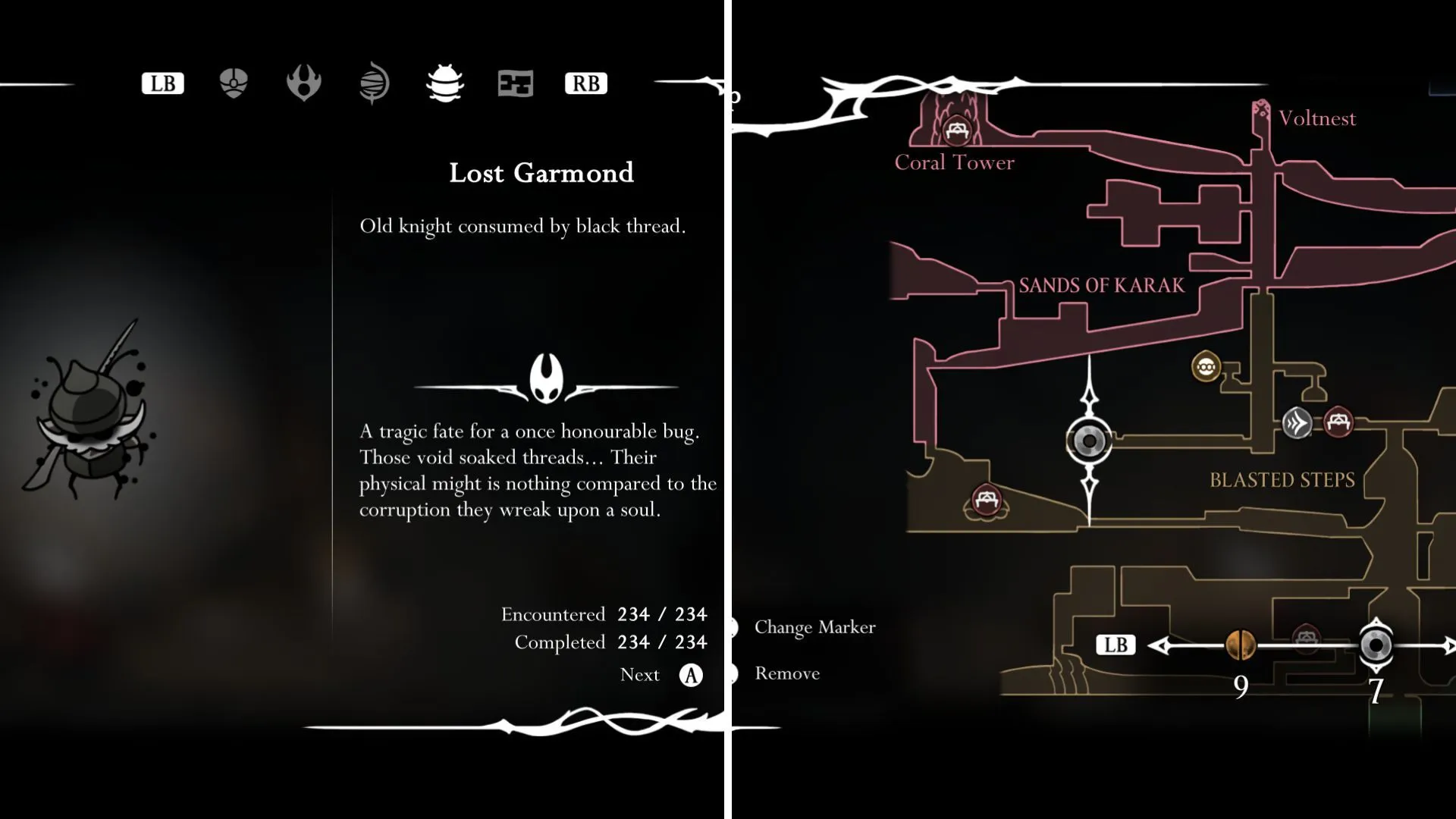 Hornet facing the corrupted Garmond in a shadowy corridor.