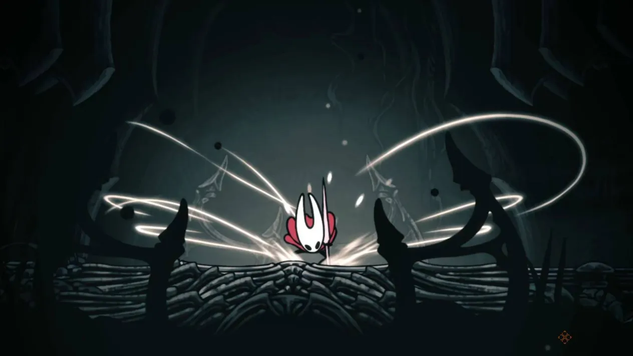 Hornet using Silk Soar to ascend through the Abyss