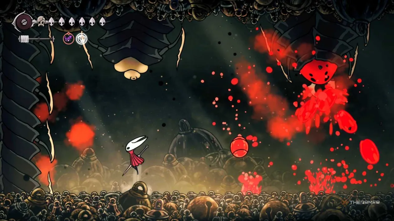 The Bell Eater unleashing a spray of projectiles and a bell attack simultaneously