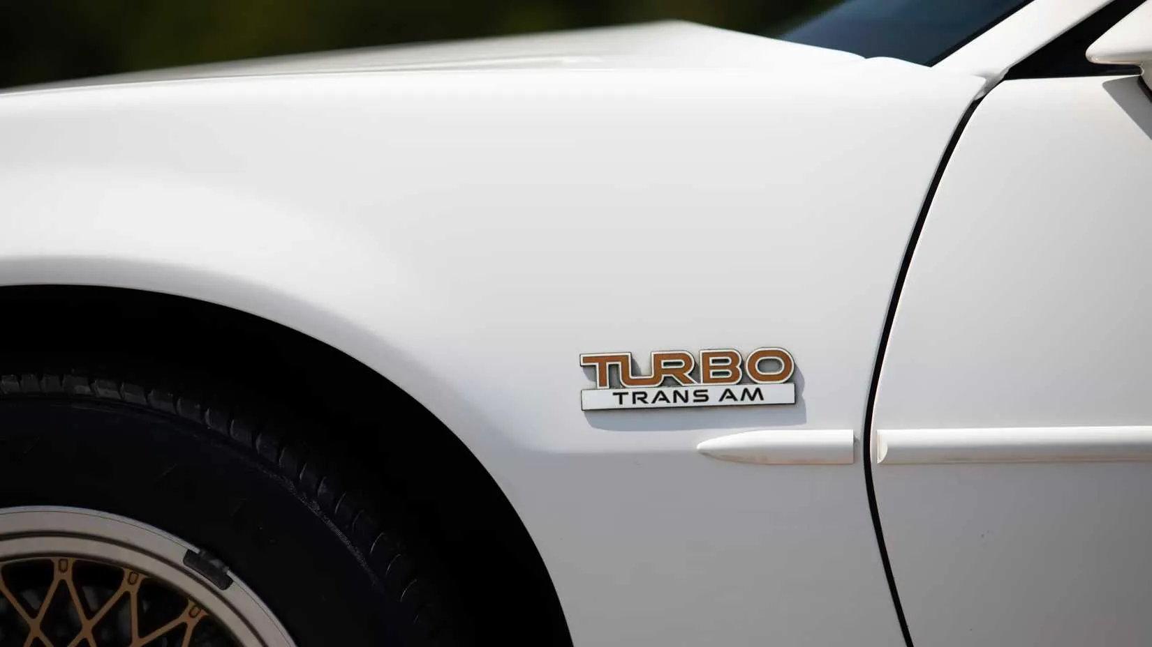 closeup shot of gold Turbo Trans Am logo