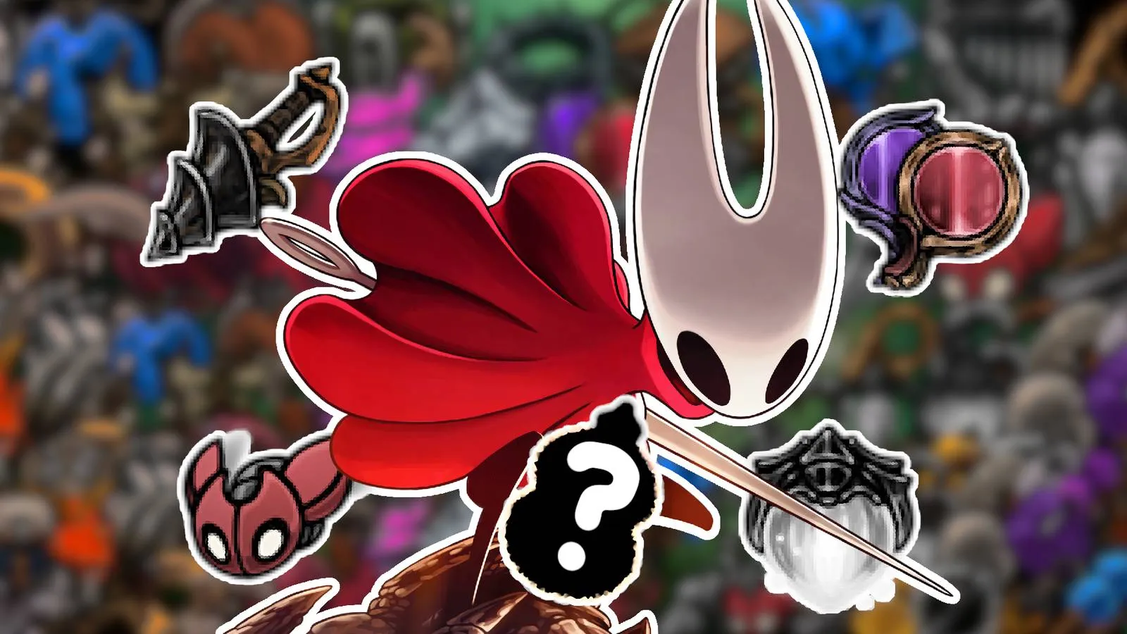 Hornet wielding a variety of underwhelming tools in Hollow Knight: Silksong