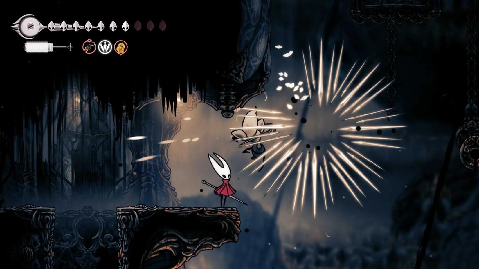 An enemy walks into a Memory Crystal clone, triggering a weak explosion