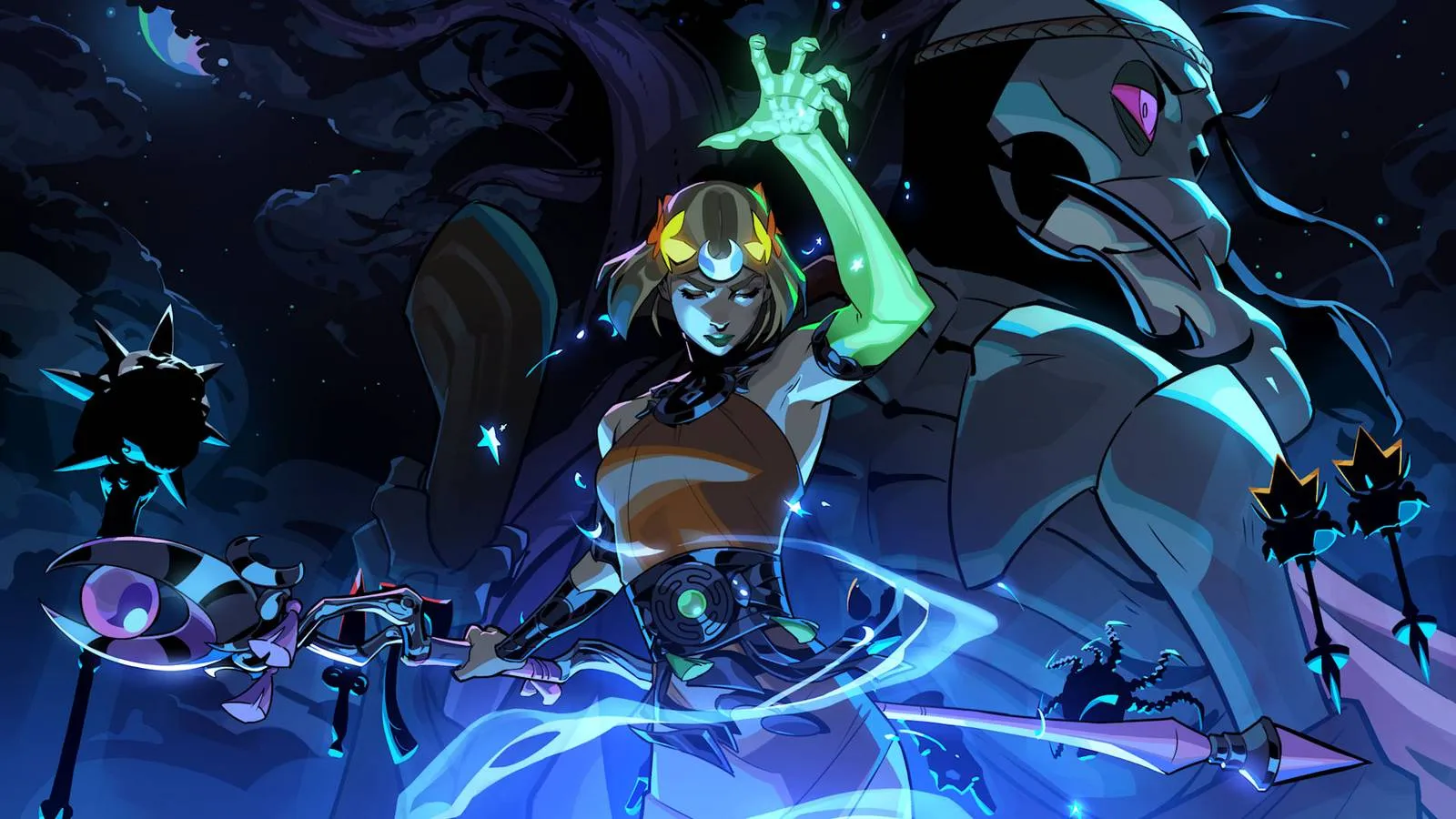 Hades 2 full release launch moment with the protagonist Melinoë striking a pose against a fiery backdrop
