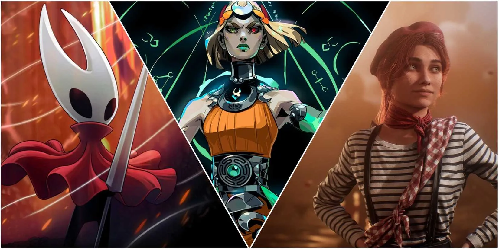 Three game covers of Hades 2, Hollow Knight Silksong, and Clair Obscur Expedition 33 arranged side by side to symbolize the fierce Game of the Year race