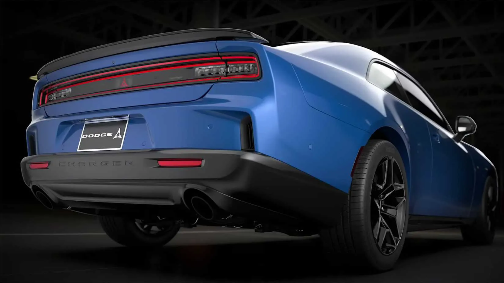 Next-gen Dodge Charger Sixpack quarter rear view showing wide stance and tail light design