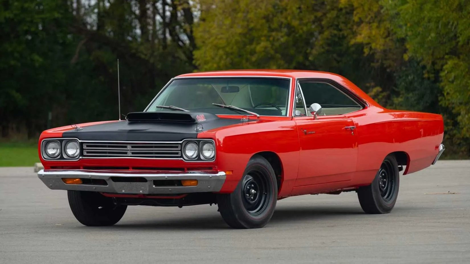 Red 1969 Road Runner A12 front on road