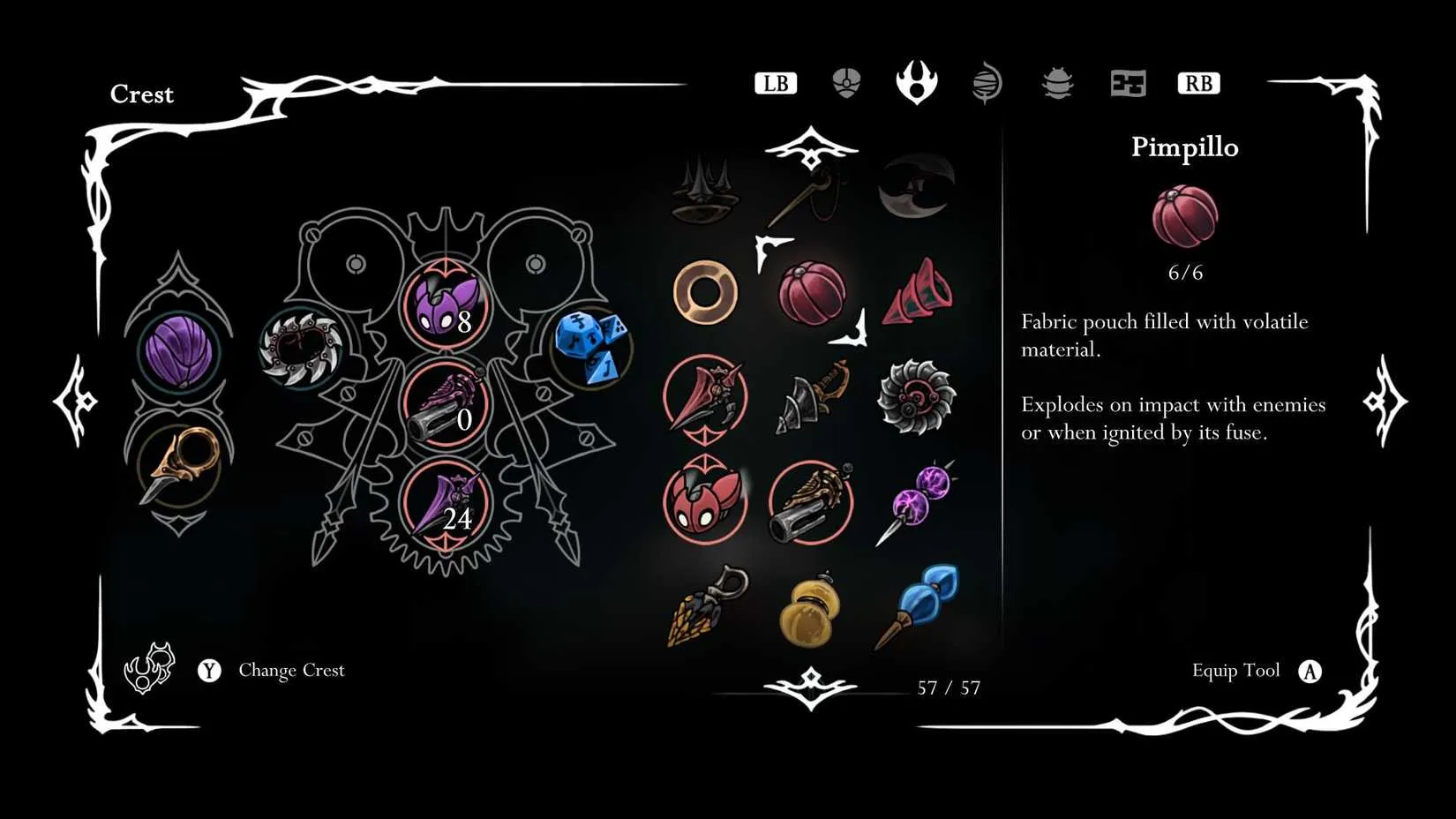 A collection of red-hued tools, representing the battle gear that contributes to the percentage.