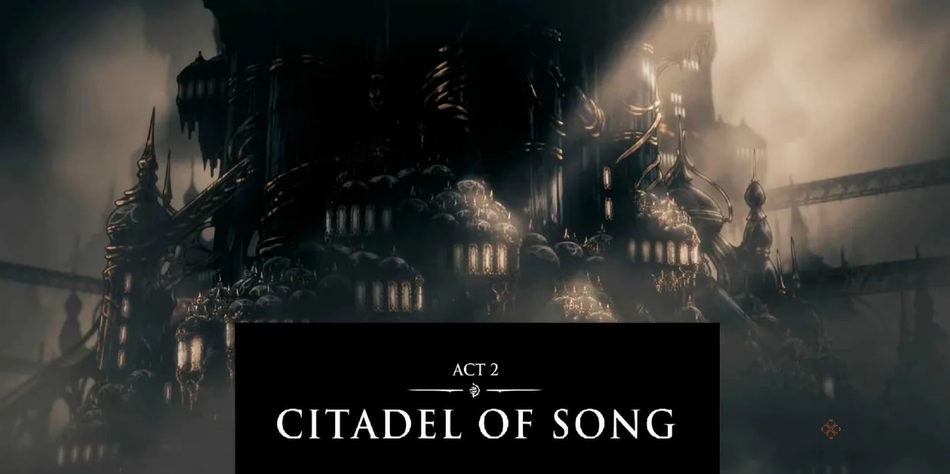 The opening cutscene for Act Two Citadel of Song in Hollow Knight Silksong