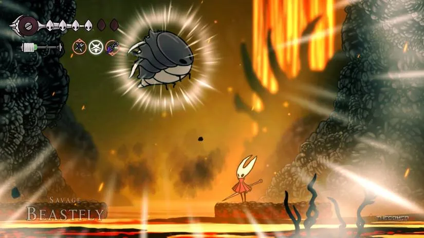 An early-game fly boss with an unnervingly large body and many tiny minions