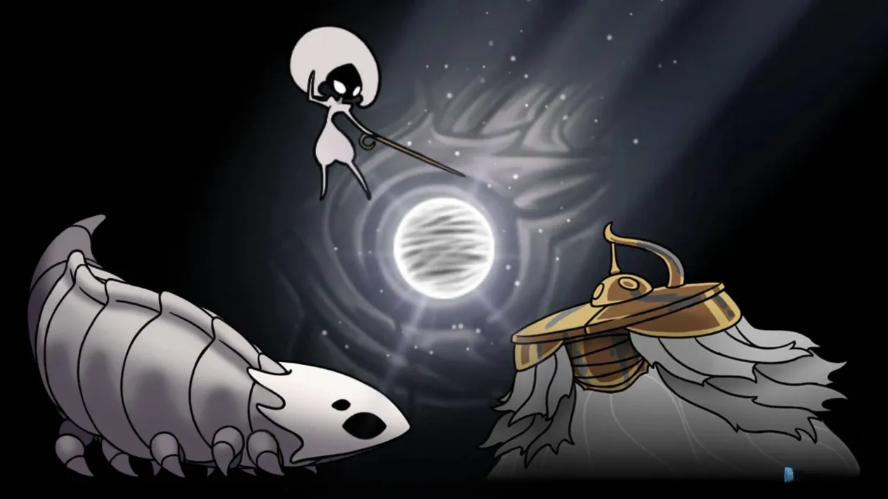 Hornet approaching a brilliant Silk Heart in a dark, silken cave